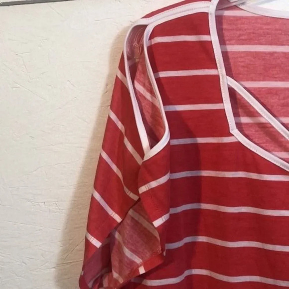 Striped Red Top Cold Shoulder Tunic Blouse Keyhole Womens Casual - Picture 5 of 10